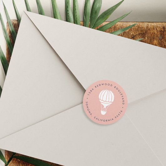 Sticker Rond Adresse de retour du ballon à air chaud rose