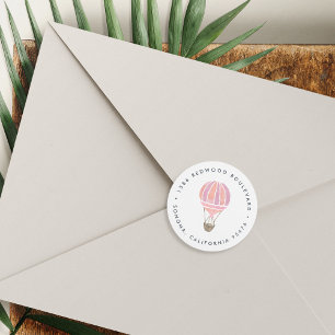 Sticker Rond Adresse de retour du ballon à air chaud rose