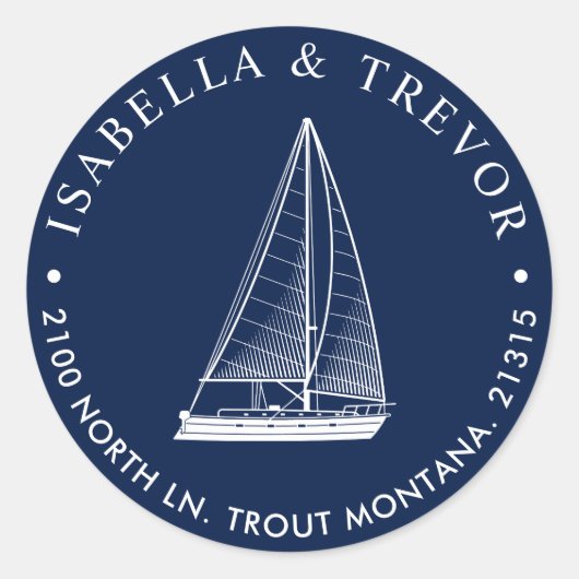 Sticker Rond Adresse de retour du bateau à voile nautique (Devant)