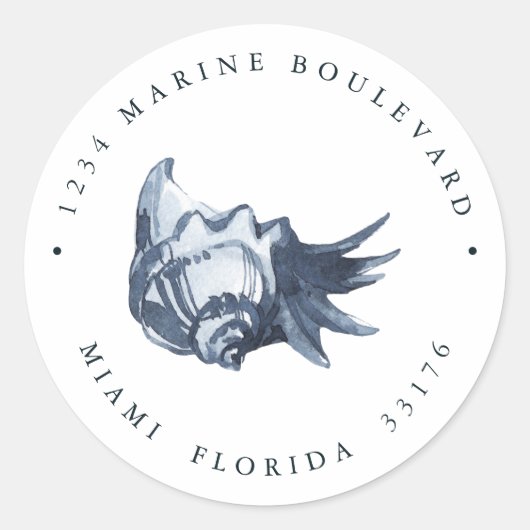 Sticker Rond Adresse de retour du coquillage bleu nutique (Devant)