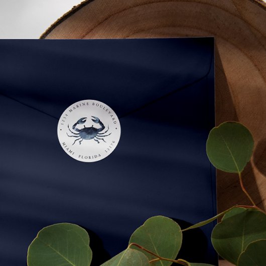 Sticker Rond Adresse de retour du crabe bleu nuageux
