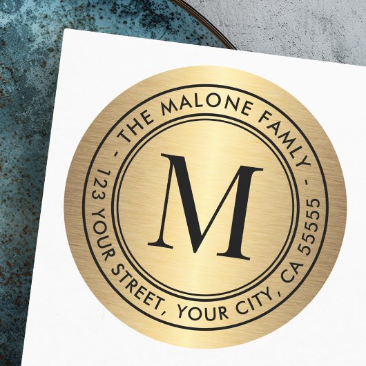 Sticker Rond Adresse de retour du dégradé d'or initial du monog