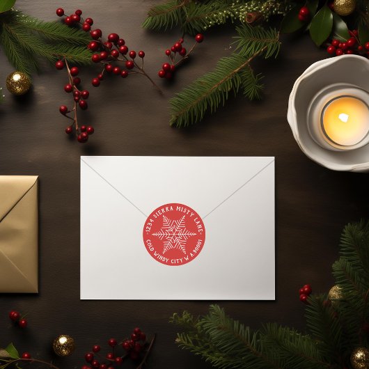 Sticker Rond Adresse de retour du flocon de neige d'hiver