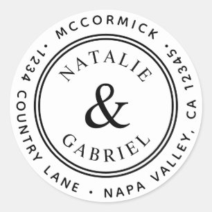 Sticker Rond Adresse de retour du Mariage Ampersand