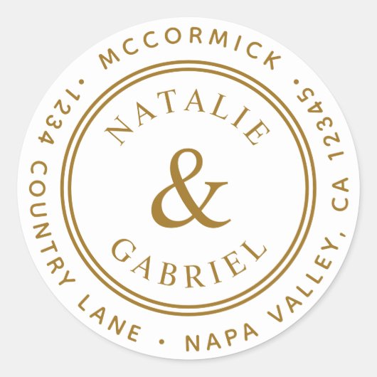 Sticker Rond Adresse de retour du Mariage Gold Ampersand (Devant)