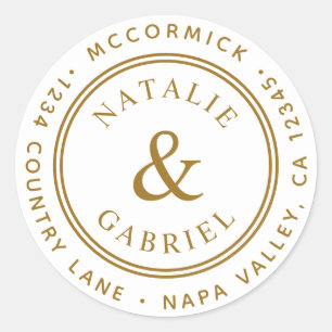 Sticker Rond Adresse de retour du Mariage Gold Ampersand