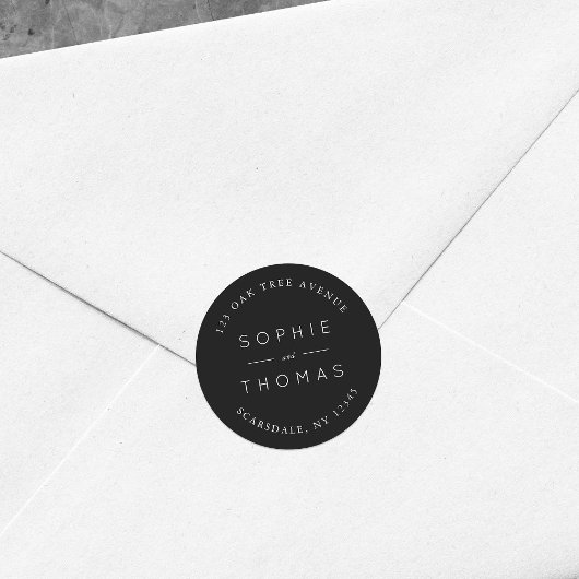 Sticker Rond Adresse de retour du Mariage noir