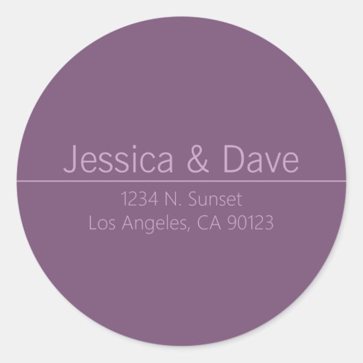 Sticker Rond Adresse de retour du Mariage pourpre classique sim (Devant)