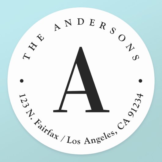 Sticker Rond Adresse de retour du Monogramme noir et blanc élég