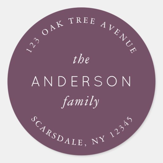 Sticker Rond Adresse de retour du nom de famille Violet foncé (Devant)