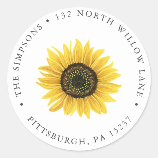 Sticker Rond Adresse de retour du tournesol (Devant)