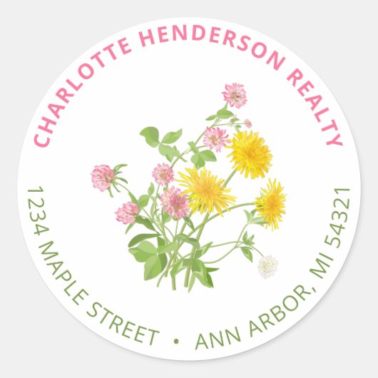 Sticker Rond Adresse de retour Fleur sauvage moderne (Devant)
