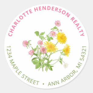 Sticker Rond Adresse de retour Fleur sauvage moderne