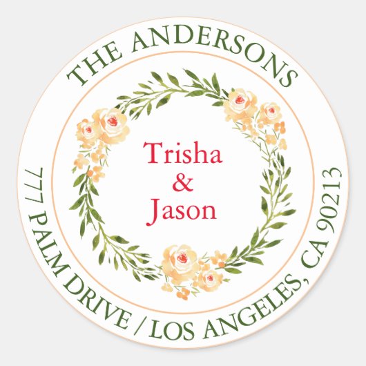 Sticker Rond Adresse de retour, Fleurs de pêche à l'aquarelle,  (Devant)