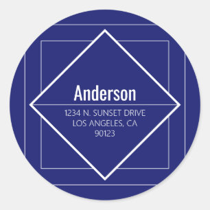Sticker Rond Adresse de retour géométrique bleu moderne