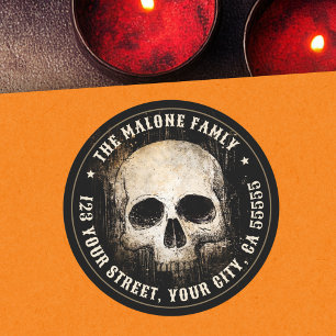 Sticker Rond Adresse de retour Halloween crâne vintage