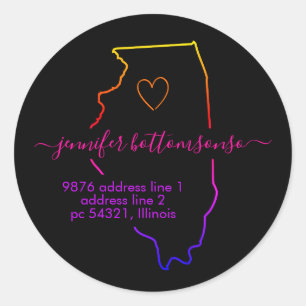 Sticker Rond Adresse de retour Illinois Signature arc-en-ciel