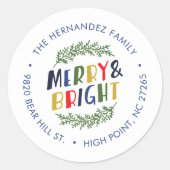 Sticker Rond Adresse de retour Joyeux et Joyeux jours fériés (Devant)