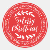 Sticker Rond Adresse de Retour Joyeux Noël Rouge Éclatant (Devant)