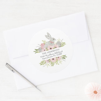 Sticker Rond Adresse de retour Lapin et Oeufs de Pâques