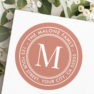 Sticker Rond Adresse de retour marron en terre cuite initiale d