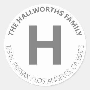 Sticker Rond Adresse de retour moderne blanche et grise en gras