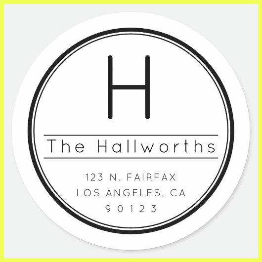 Sticker Rond Adresse de retour moderne élégante & monogramme