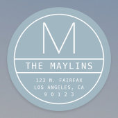 Sticker Rond Adresse de retour moderne et monogramme | Dusty Bl