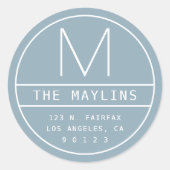 Sticker Rond Adresse de retour moderne et monogramme | Dusty Bl (Devant)