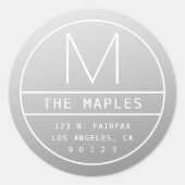 Sticker Rond Adresse de retour moderne et monogramme | Gris dég (Devant)