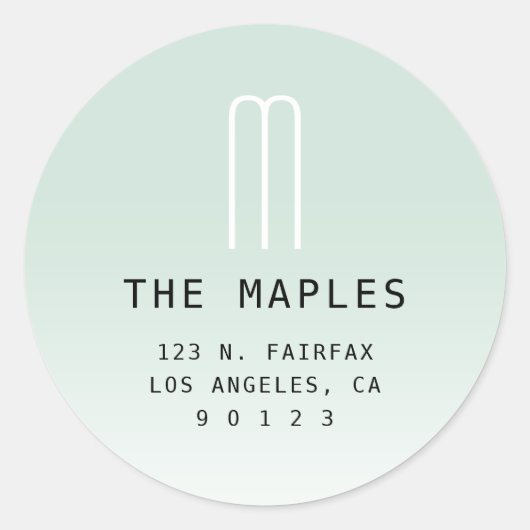 Sticker Rond Adresse de retour moderne et monogramme | Vert cla (Devant)