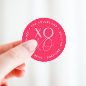 Sticker Rond Adresse de retour moderne XOXO Hot Pink