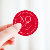 Sticker Rond Adresse de retour moderne XOXO rouge et rose