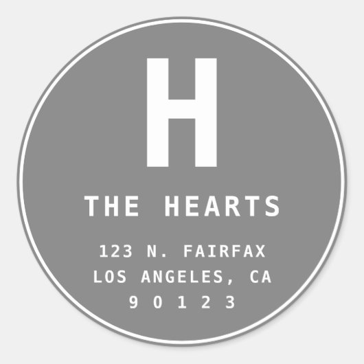 Sticker Rond Adresse de retour modifiable avec monogramme | Gri (Devant)