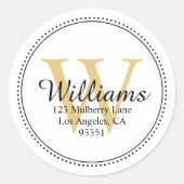 Sticker Rond Adresse de retour Monogram Gold personnalisée (Devant)