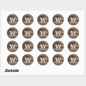 Sticker Rond Adresse de retour monogramme boho en bois rustique (Feuille)