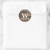 Sticker Rond Adresse de retour monogramme boho en bois rustique (Sac)