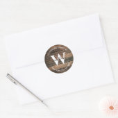 Sticker Rond Adresse de retour monogramme boho en bois rustique (Enveloppe)