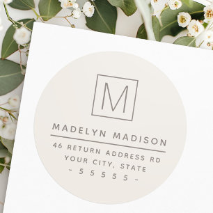 Sticker Rond Adresse de retour monogramme moderne clair brun br