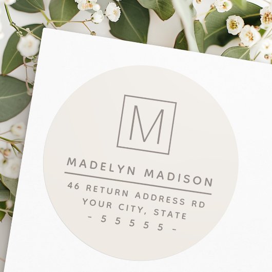 Sticker Rond Adresse de retour monogramme moderne clair brun br