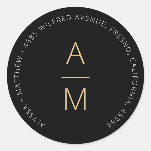 Sticker Rond Adresse de retour Noir + Or Moderne (Devant)