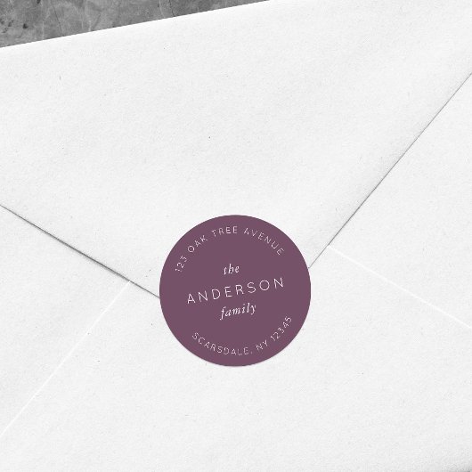 Sticker Rond Adresse de retour nom de famille violet foncé Mode