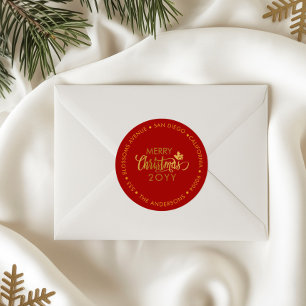 Sticker Rond Adresse de retour personnalisée de Joyeux Noël en