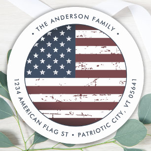 Sticker Rond Adresse de retour personnalisée du drapeau américa