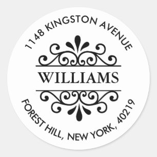 Sticker Rond Adresse de retour personnalisée simple en noir et