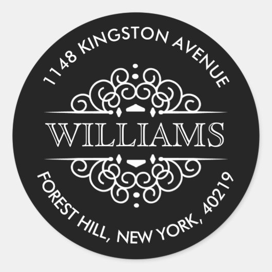 Sticker Rond Adresse de retour personnalisée simple en noir et  (Devant)