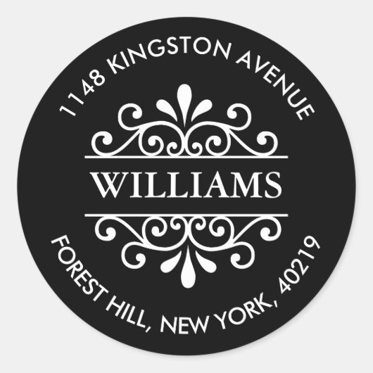 Sticker Rond Adresse de retour personnalisée simple en noir et (Devant)