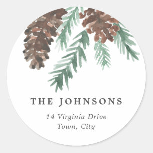 Sticker Rond Adresse de retour Pinecone Watercolor