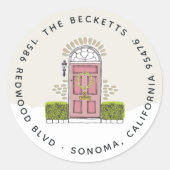 Sticker Rond Adresse de retour Pink Door Holiday (Devant)