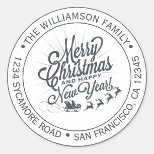 Sticker Rond Adresse de retour pour Noël et Nouvel An vintage
